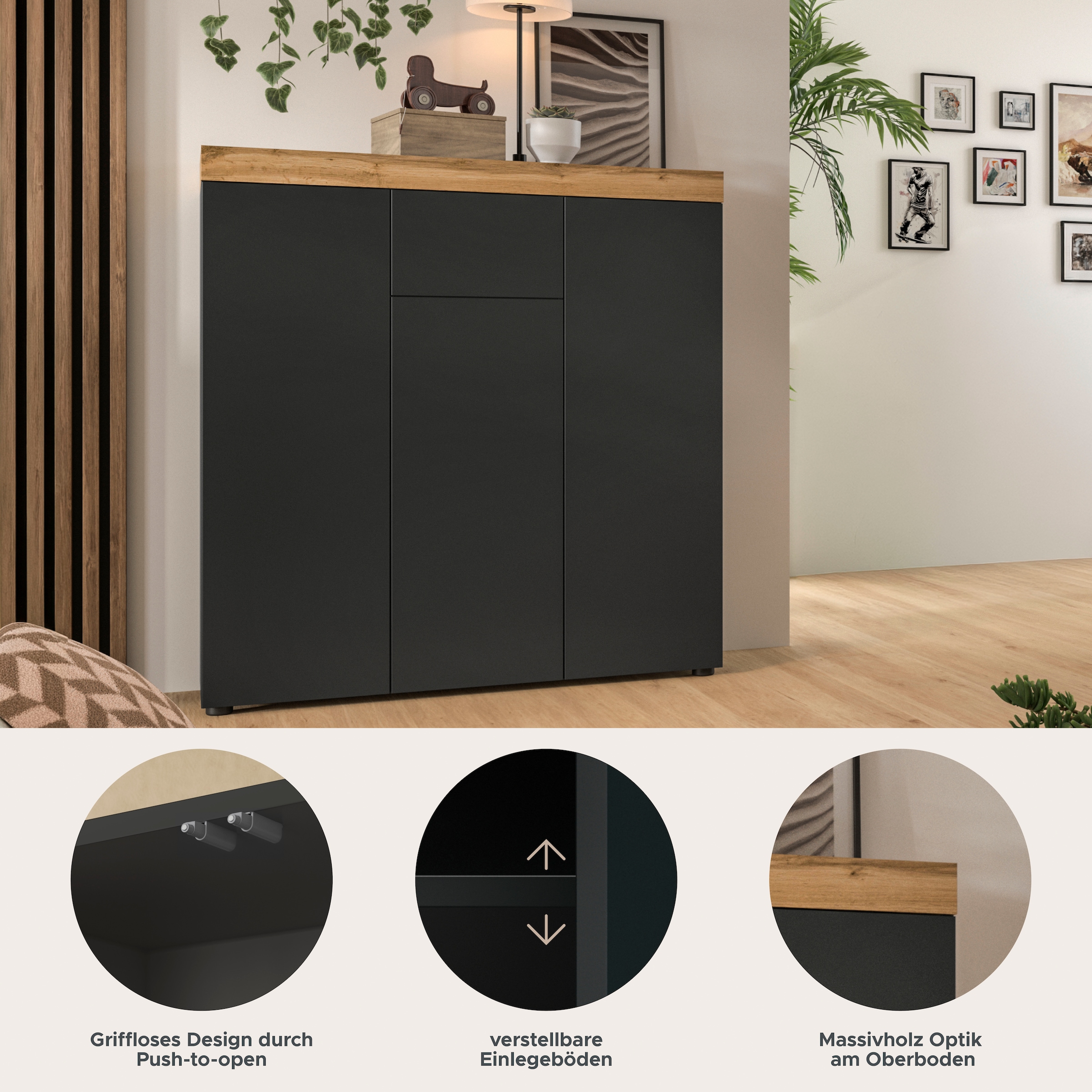GOODproduct Highboard »MAMBO, TOPSELLER!, Höhe 115 cm, in verschiedenen Farben erhältlich« 2 farbige Ausführung, in verschiedenen Farben erhältlich, 1 Stk. tlg. Kommode, Sideboard, Wohnzimmer, Schlafzimmer