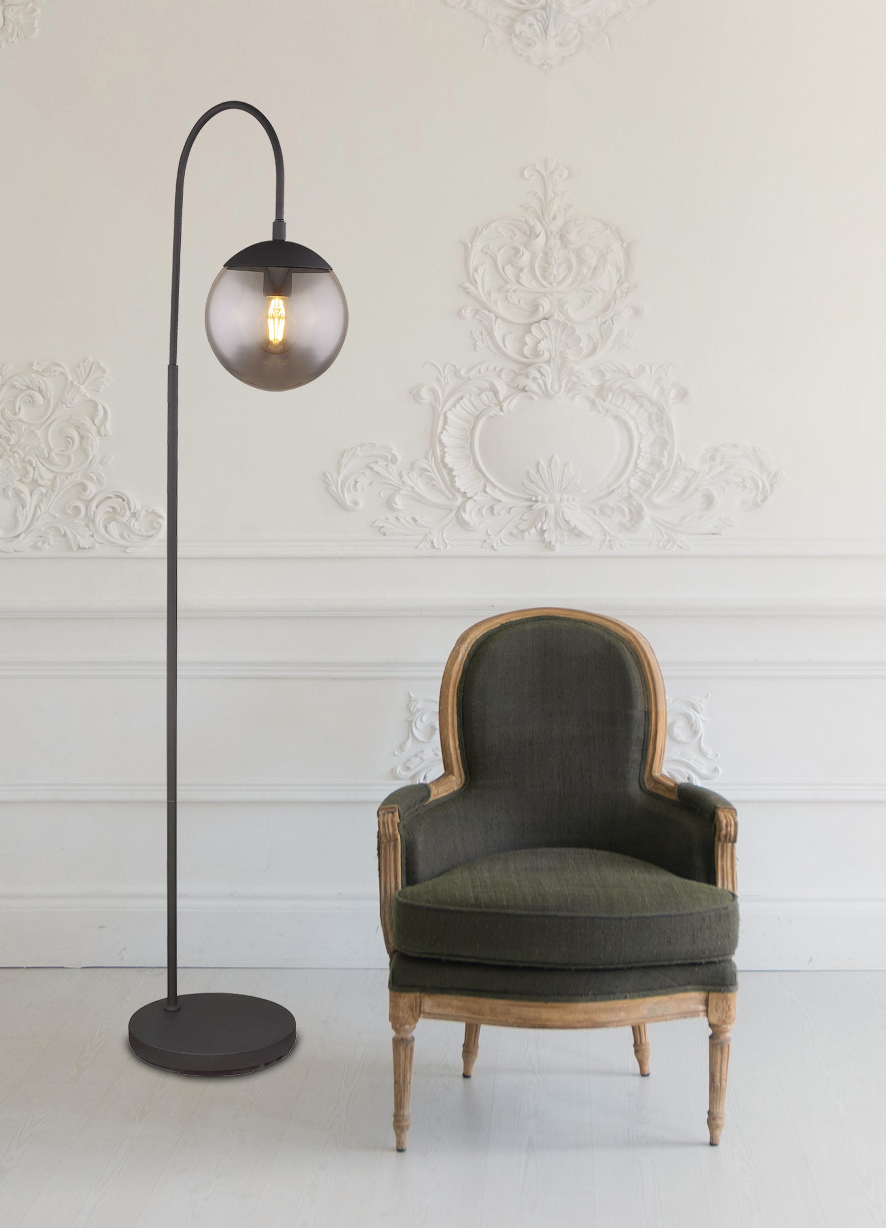 GLOBO Retrofit Bogenlampe Blama Schwarz /Rauchfarbig 25x39cm H150cm