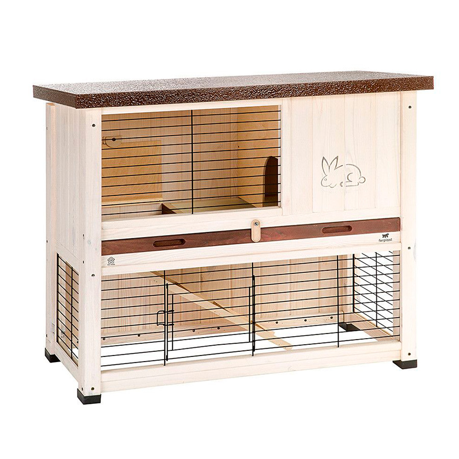 Gaiola Ferplast de dois níveis para coelhos brancos