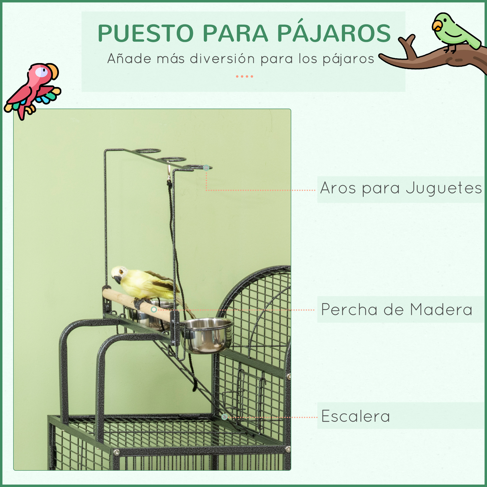 Gaiola de metal para pássaros PawHut com 4 portas