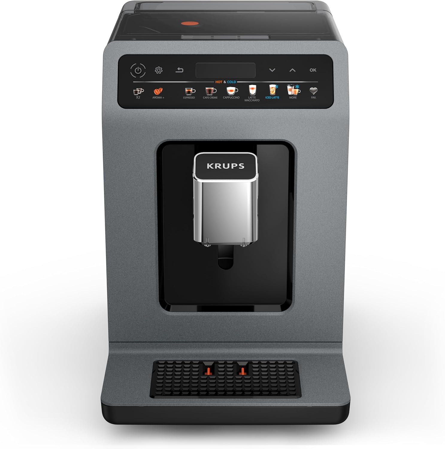 Krups Evidence Hot & Cold Kaffeevollautomat, 18 Getränkespezialitäten, heiße und kalte Getränke, One-Touch Cappuccino, Milchsystem, automatischer Pflegezyklus, schnelle Aufwärmzeit, EA898GF0