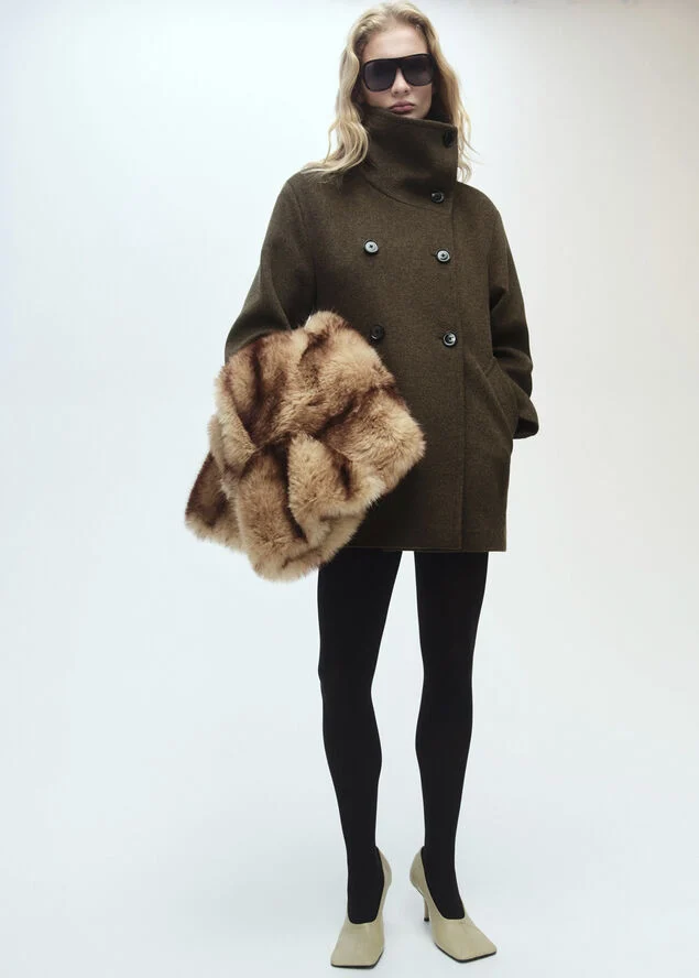 MANGO Double-breasted wool coat Beige - khaki