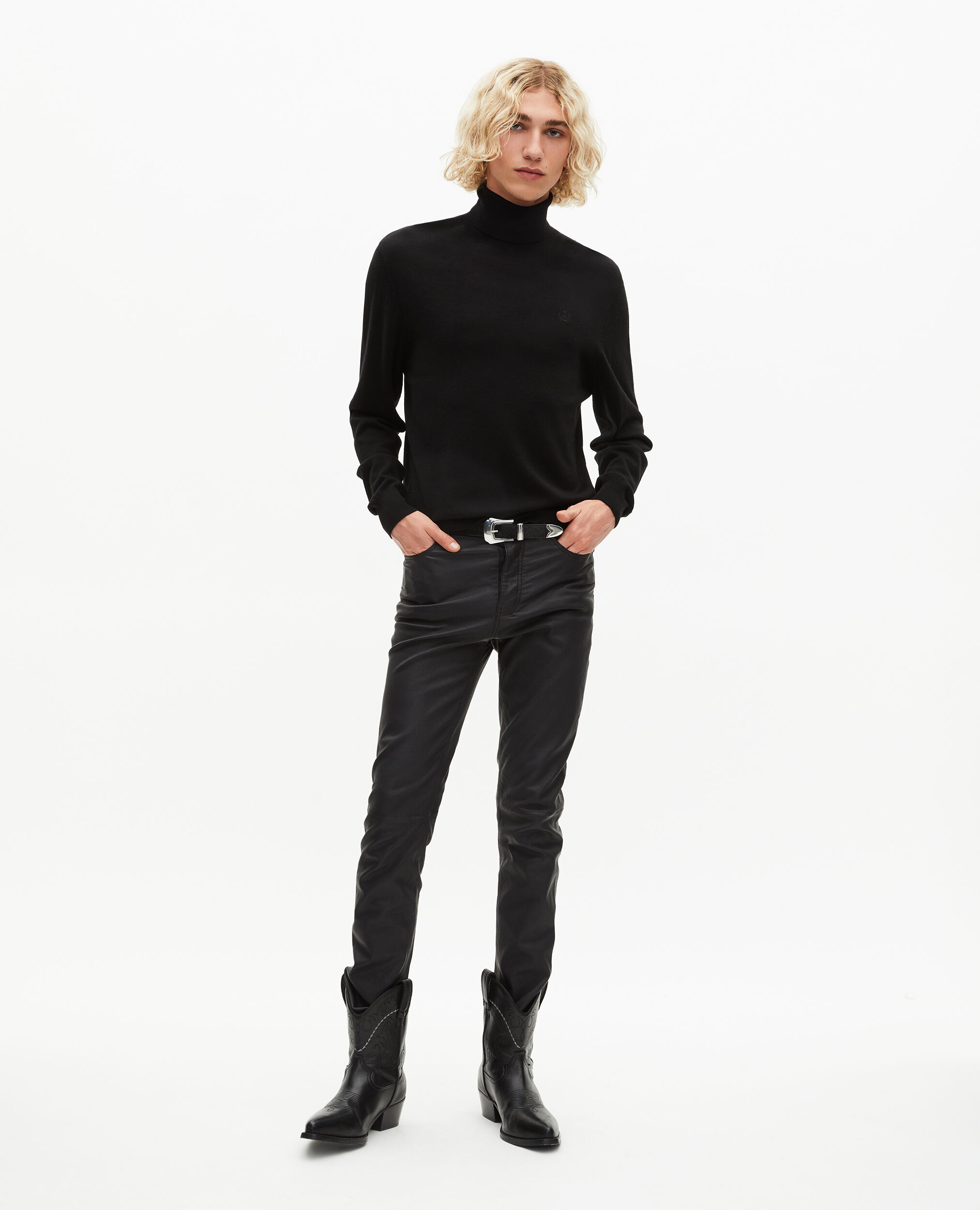 Pull col roulé en laine mérinos noir