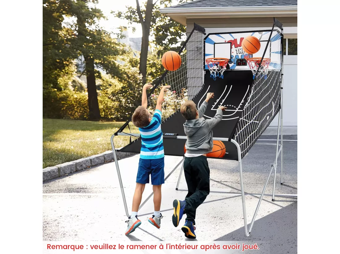 Panier de Basketball Pliable à 2 Panier 4 Balles Pompe de Gonflage, Jeu de Basketball Arcade pour 1 à 4 Joueurs avec Système de Pointage, 8 Modes de Jeux pour Enfants Adultes (Blanc)