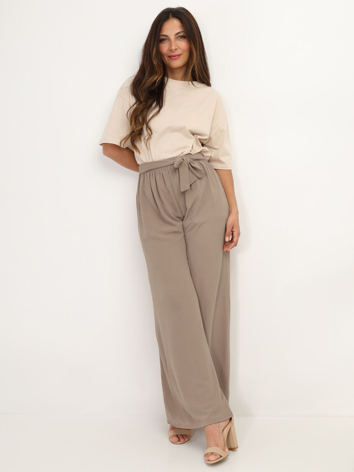 Pantalon ample ceinturé- Taupe