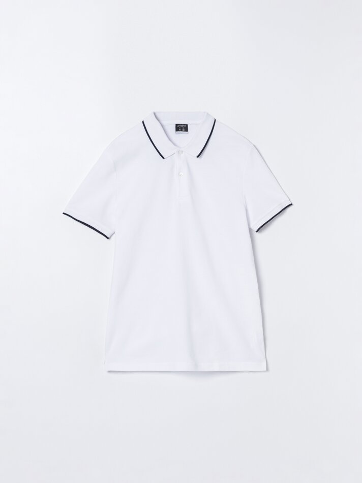 Camisa polo básica com detalhes brilhantes - Branca