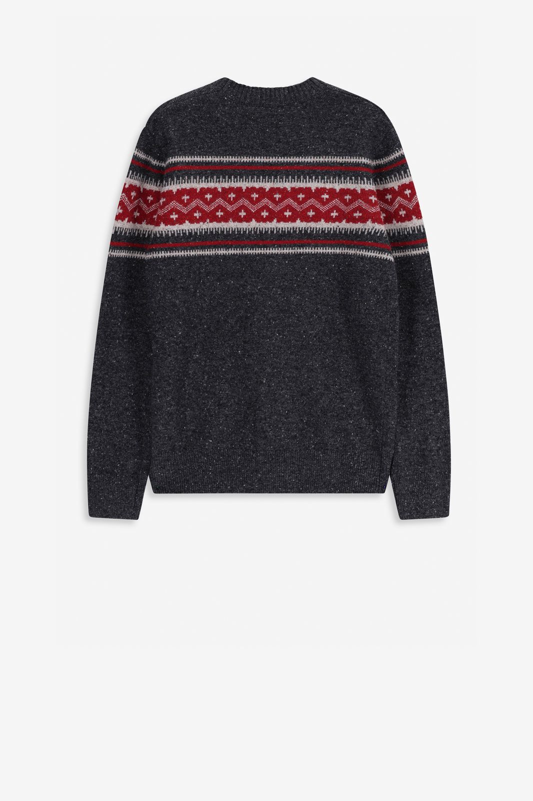 Donkergrijze wollen trui met jacquard print