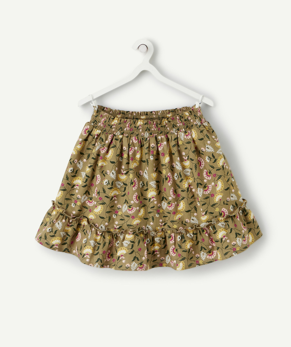 JUPE-SHORT TOURNANTE FILLE EN COTON KAKI IMPRIMÉE FLORALE