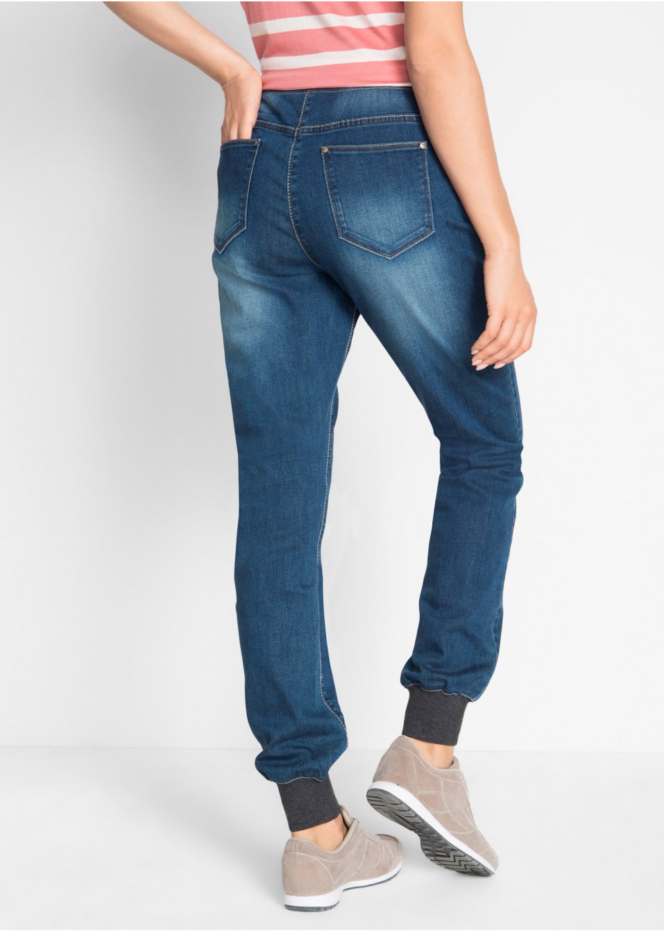 Jean Boyfriend extensible à empiècement taille côtelé