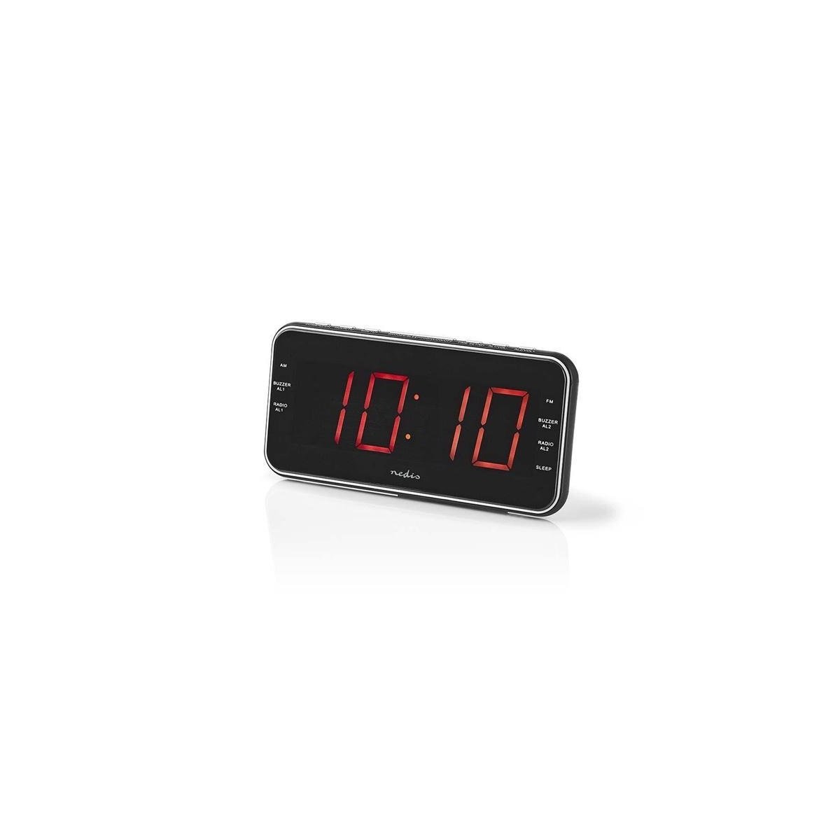 Nedis Digital Alarm Clock Radio | LED Vise | 1x 3.5 mm Lyd inngang | Tidsframskriving | AM / FM | slumrefunksjon | Sleep timer | Antall alarmer: 2 | Sort