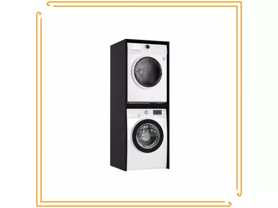 Armoire de salle de bain pour machine à laver et sèche-linge, colonne de rangement pour électroménager, couleur noire.