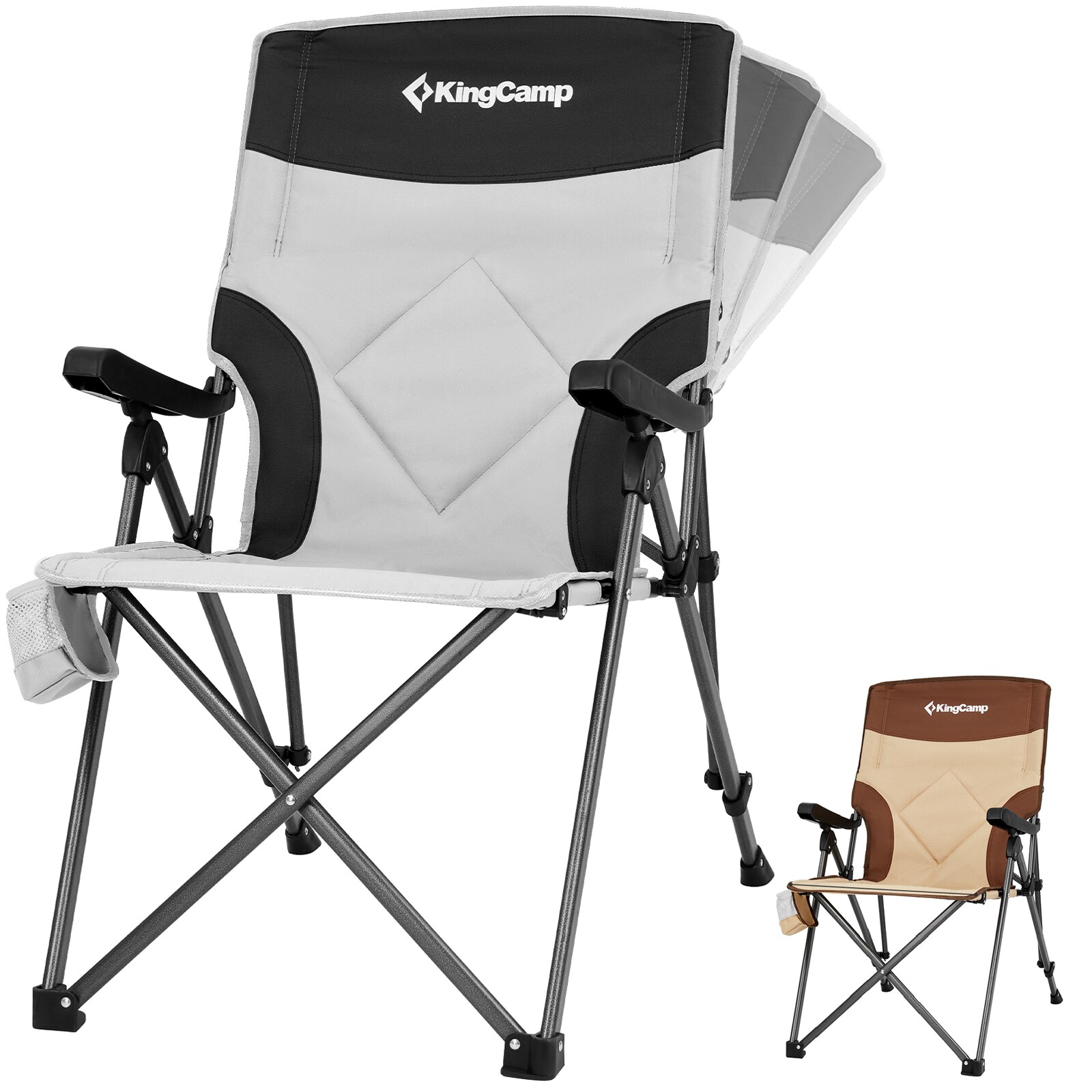 KINGCAMP Campingstuhl Pinedale Camping Klappstuhl Faltstuhl Stahl Verstellbar Farbe: Black/Light Grey