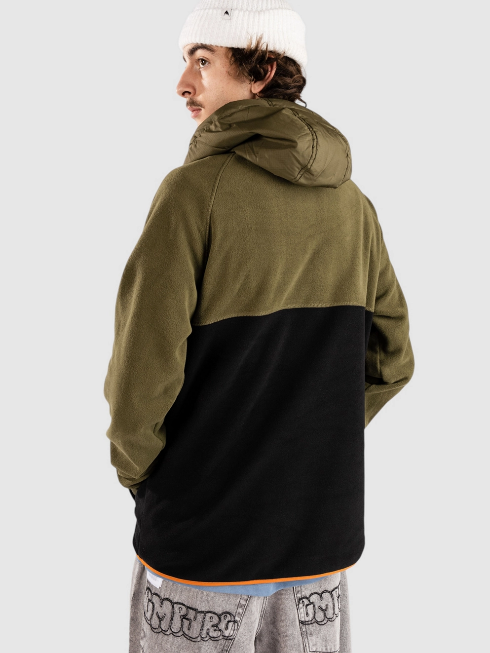 Passenger Woodland Hooded 1/2 Zip Polar Fleece Sweater true black/ kahki