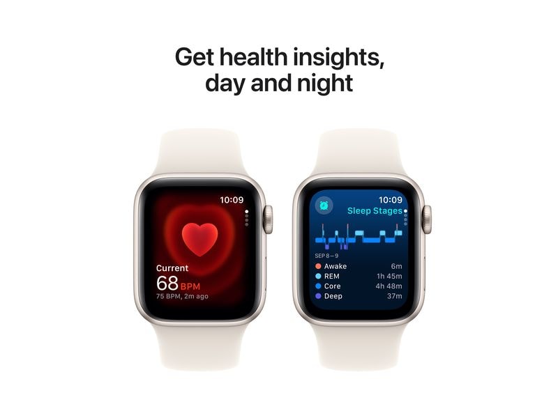 Apple Watch SE 2024 40 mm GPS Starlight Sport Band M/L Kann schön viel. Für ganz schön wenig.