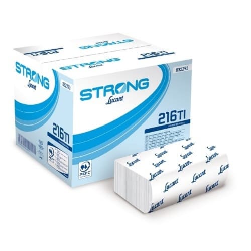 Serviette papier enchevêtrée 16 x 24 cm 2 plis Strong 216 TI blanche  PEFC Lucart