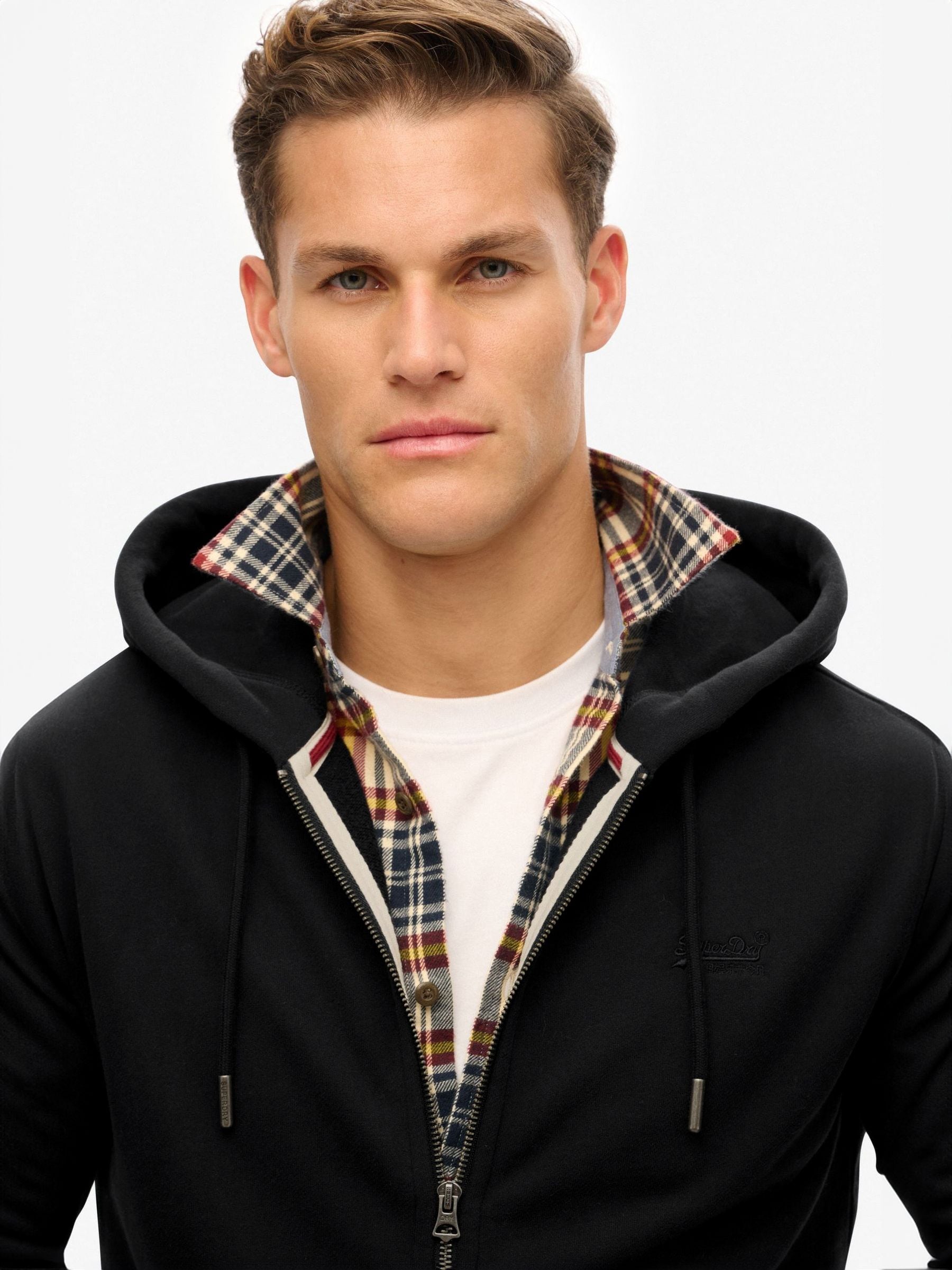 Zwart - Superdry Essential hoodie met logo en halve rits met geborstelde voering