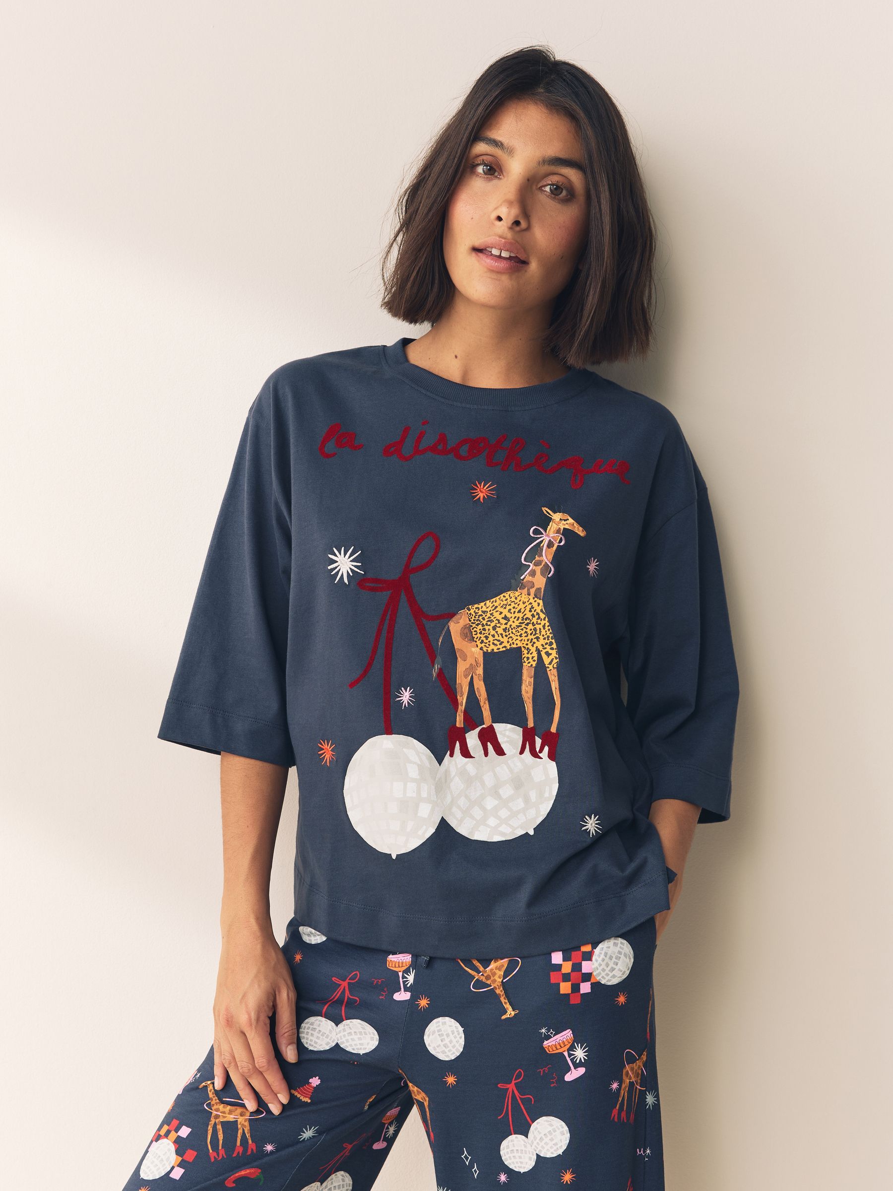 Marineblauw met giraf - Pyjama met korte mouwen