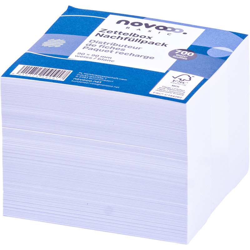 novooo Ersatzzettel für Zettelbox Basic, 9 x 9 cm, weiss