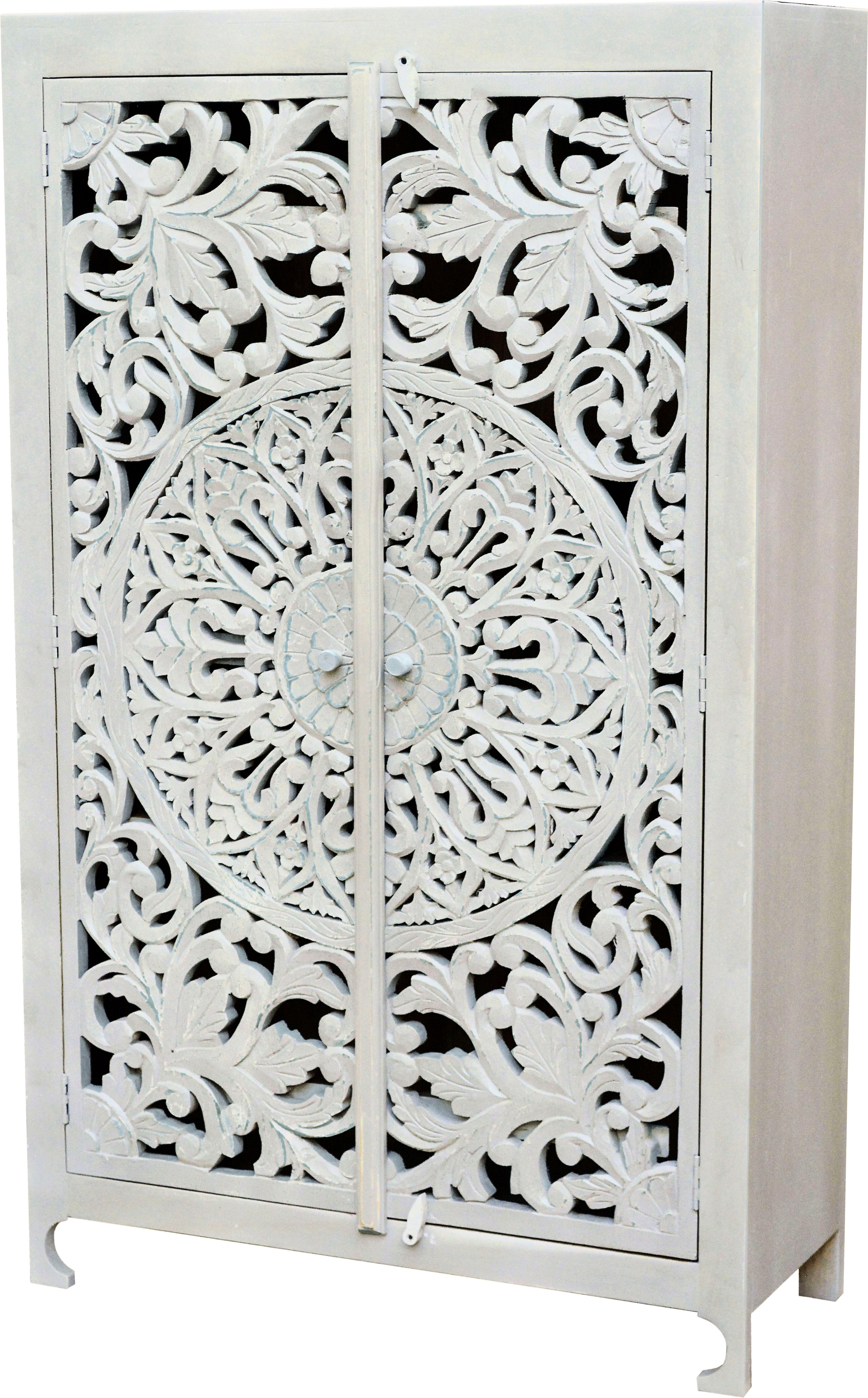 Home affaire Stauraumschrank »Kenmare« Mangoholz, dekorative Schnitzereien, Breite 100 cm