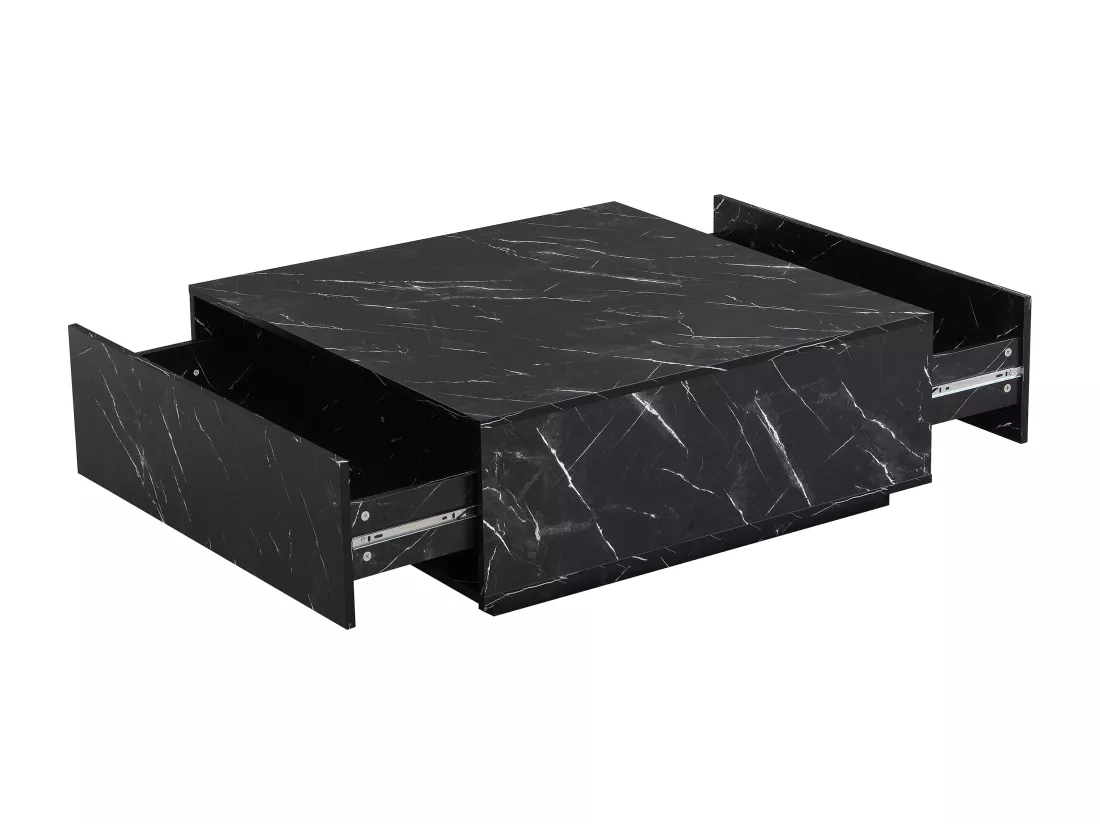 Table basse avec 2 tiroirs en MDF - Effet marbre noir - ANTRIM de Pascal Morabito