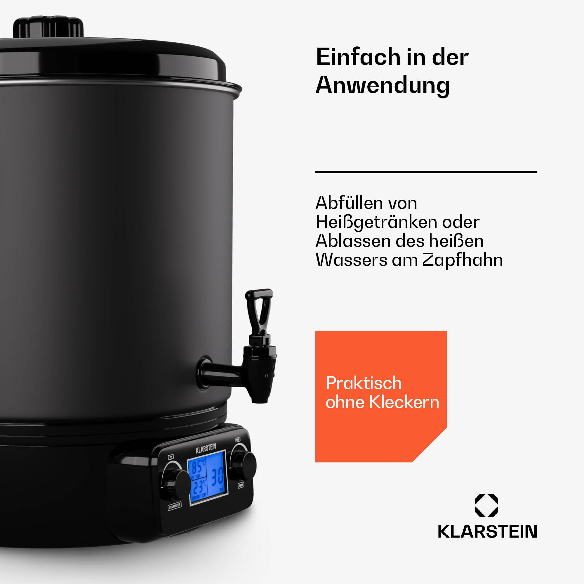 Biggie Digital Einkochtopf Getränkespender elektrisch 27L 2000W Edelstahl Matt-Schwarz 27 Liter