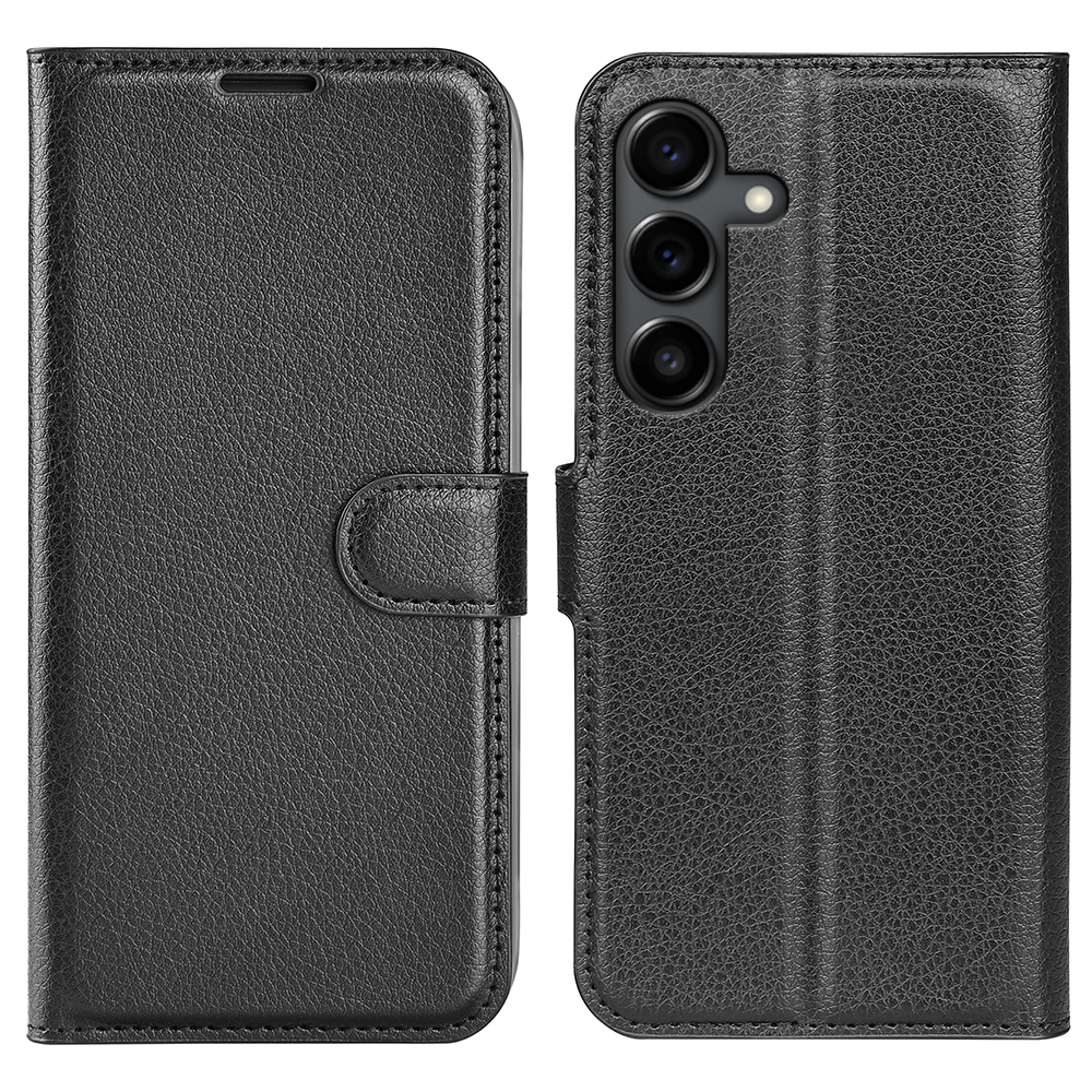 Samsung Galaxy S25 FE Leder Tasche Flip Cover Litchi Look - Schwarz