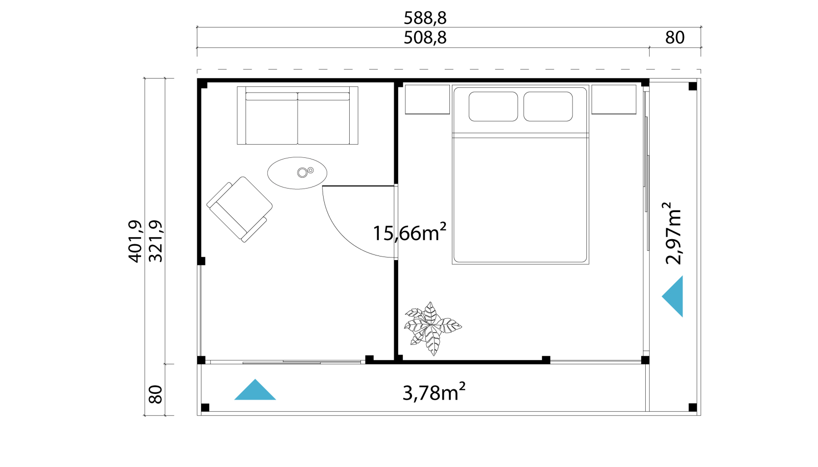 Gartenhaus DOMEO 3 LOGGIA - gletschergrün-anthrazit - Fichte massiv