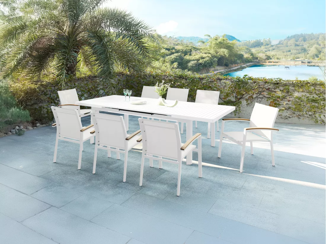 Table de jardin extensible en aluminium L.180/240cm - Blanc - NAURU de MYLIA
