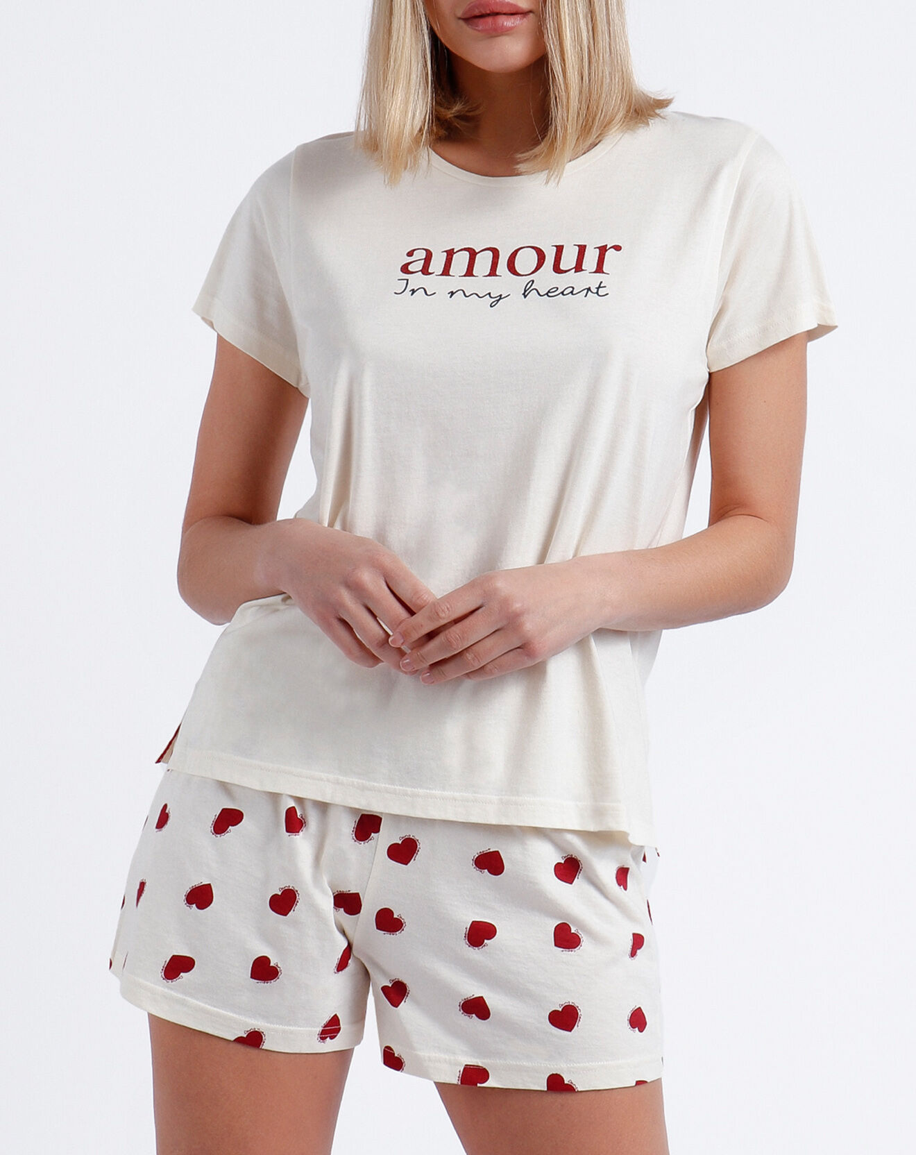 Admas Pyjama T-Shirt & Short Lila blanc/rouge