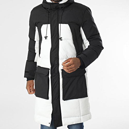 Doudoune Capuche Longue Blanc Noir