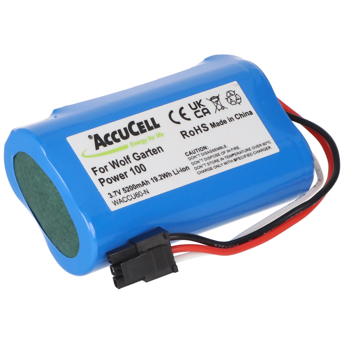 Accu compatibel met Wolf Garten Accu 60 Li-Ion Power, Wolf-Garten 7086-918 met zwarte 3-pins connector, 1UR18650S-2, F734A1451, 7085061, 7085860