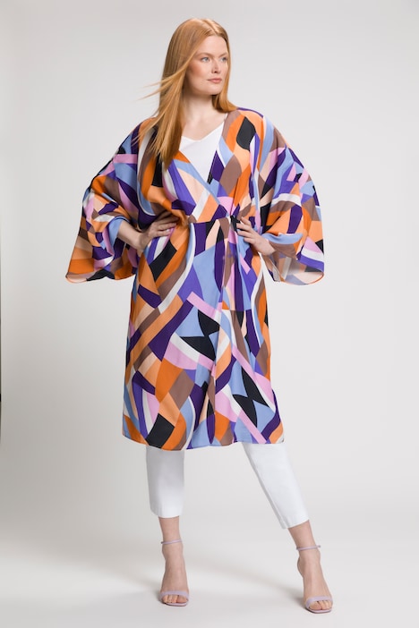 Blusenjacke, Kimono-Schnitt, Streifenkanten, 3/4-Arm