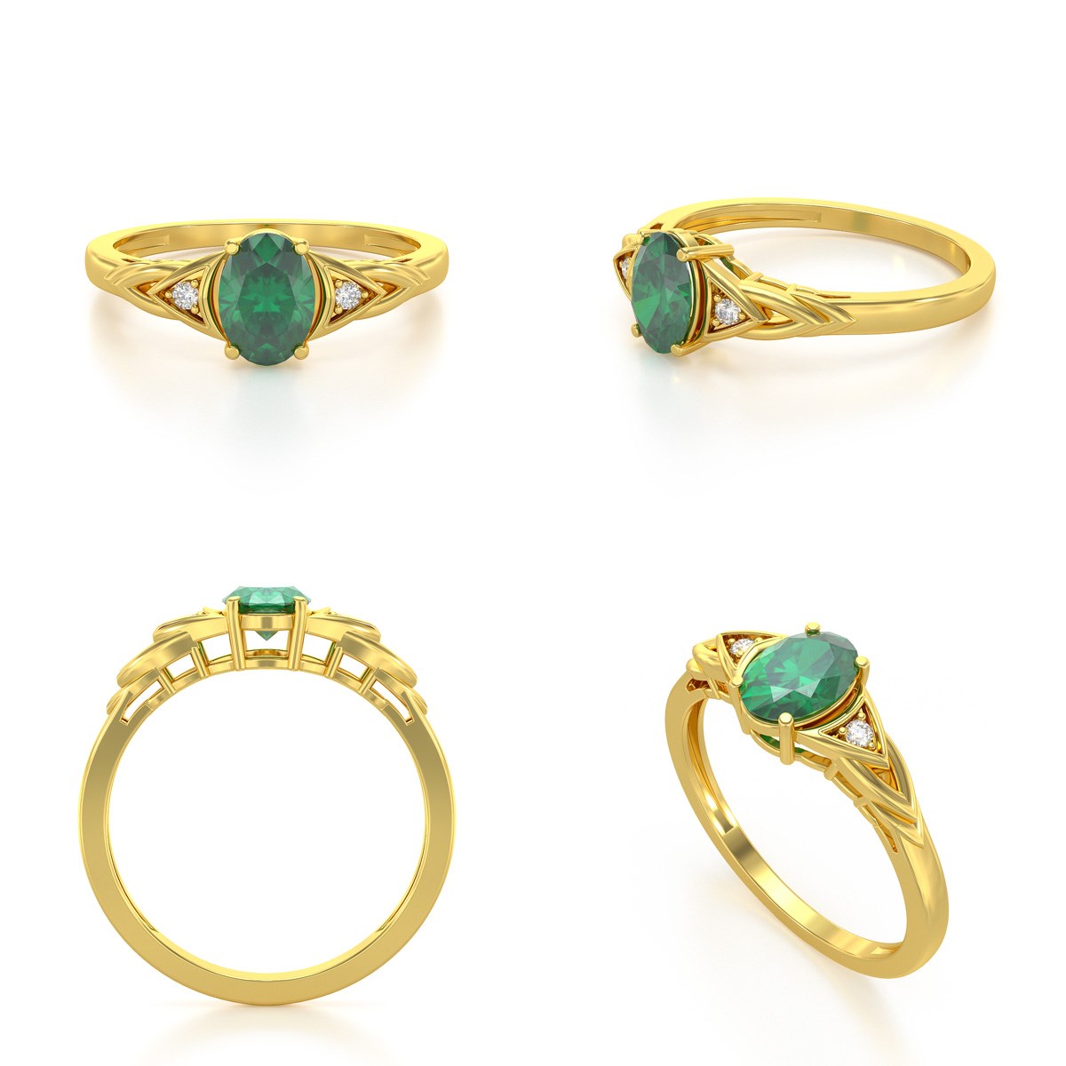 Bague ADEN Or 585 Jaune Emeraude et diamants 2grs