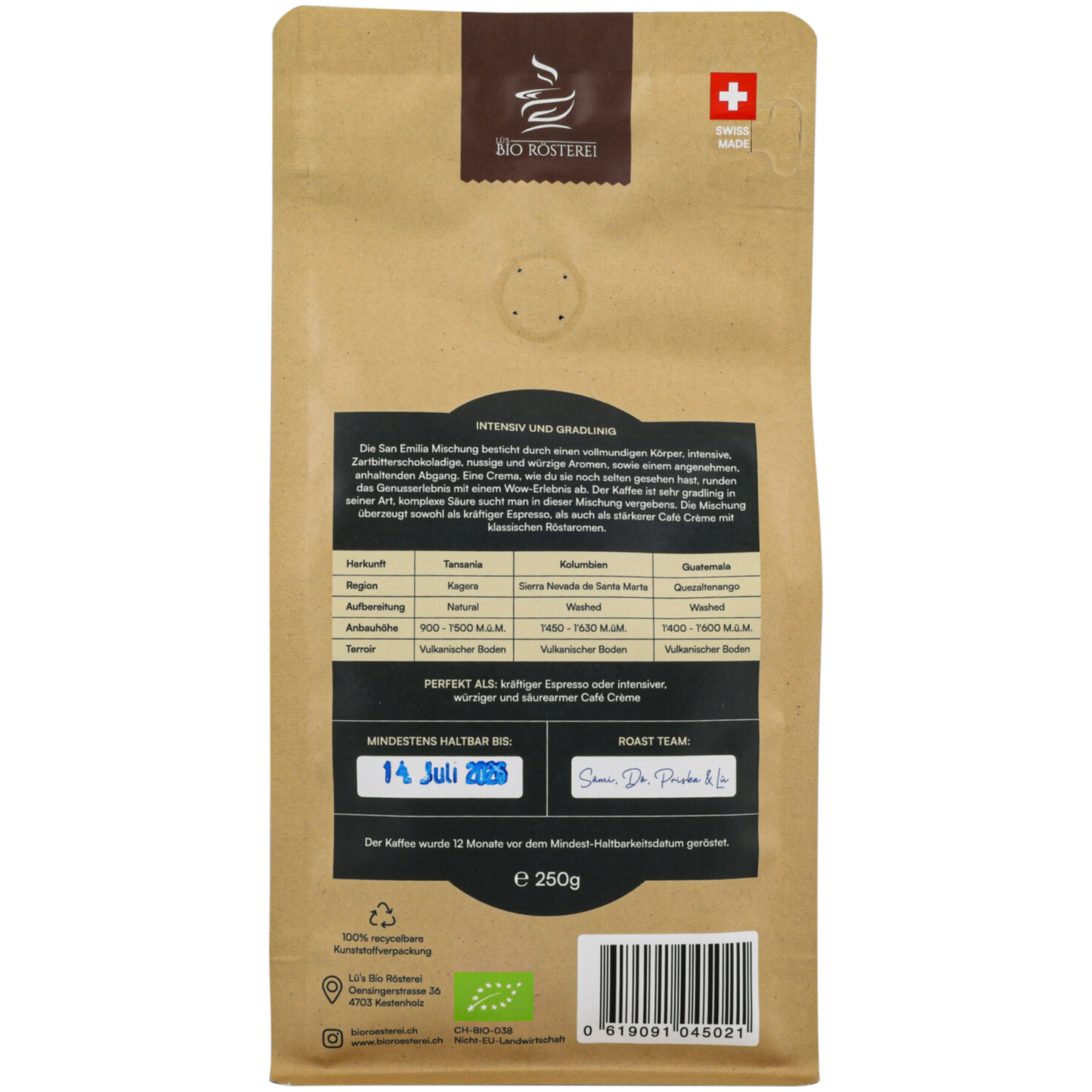 Lü's Bio Rösterei Bohnenkaffee SanEmilia