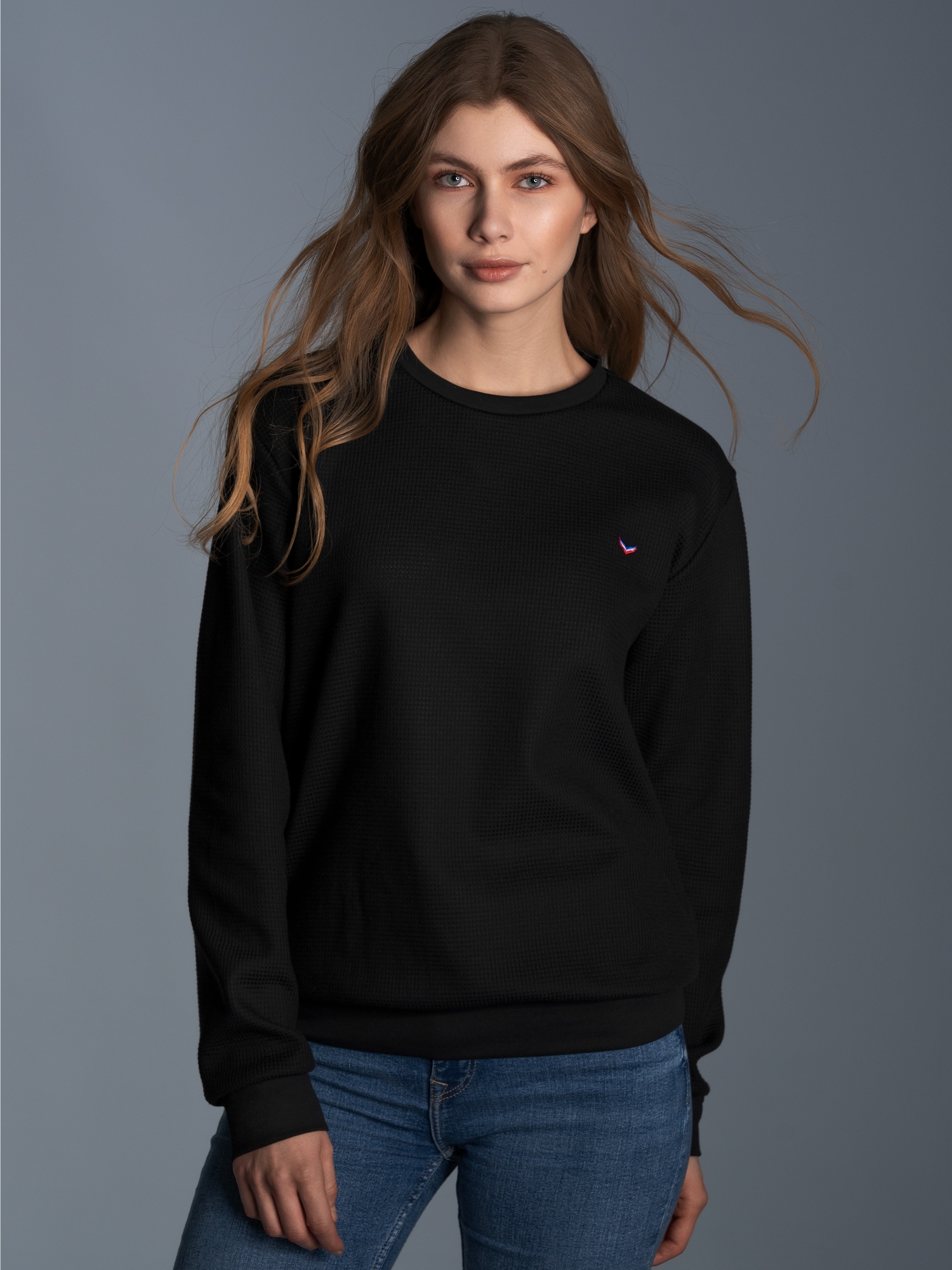 Sweatshirt in Waffeloptik Schwarz
