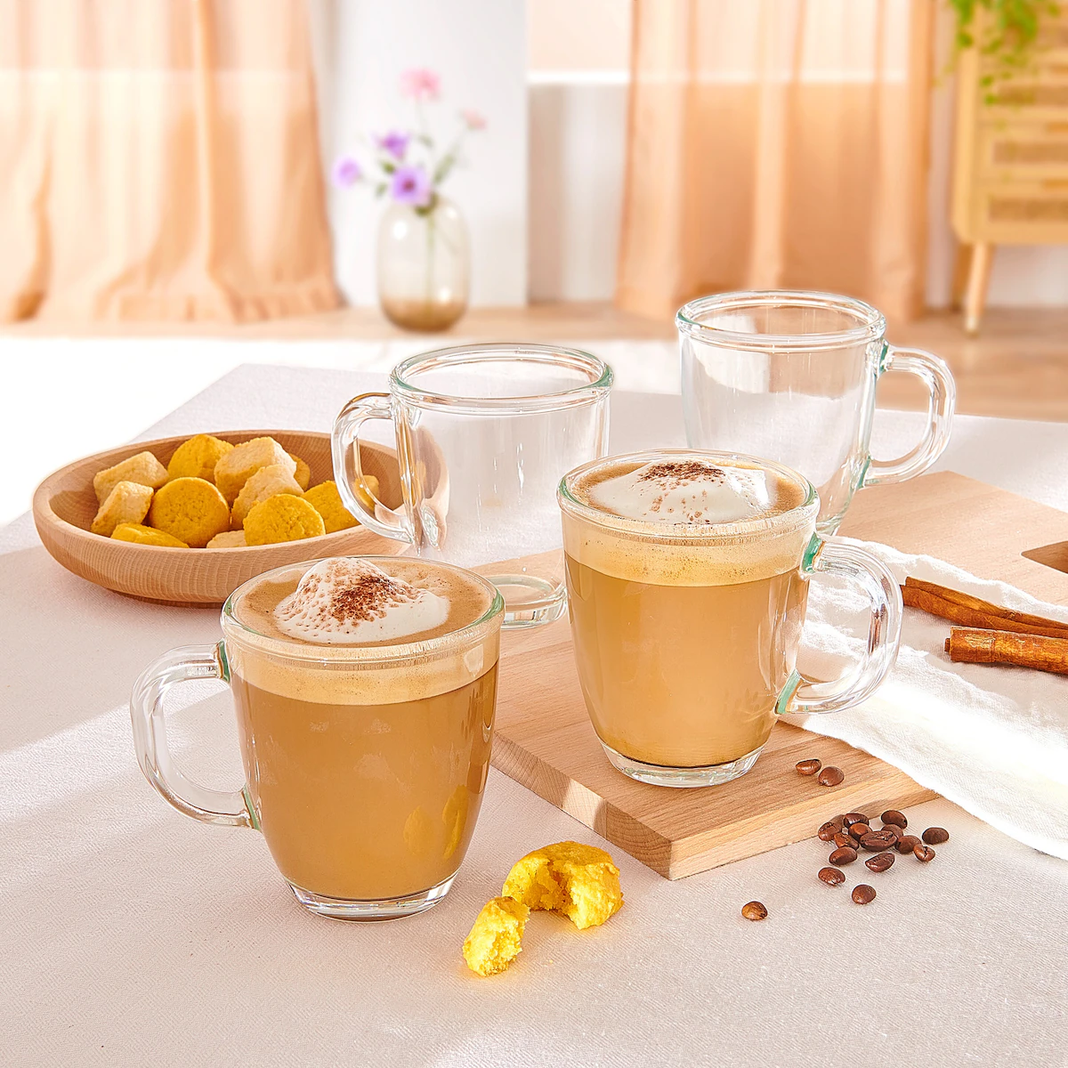 genialo - Glas-Tassen-Set, 4 Stück je 350 ml