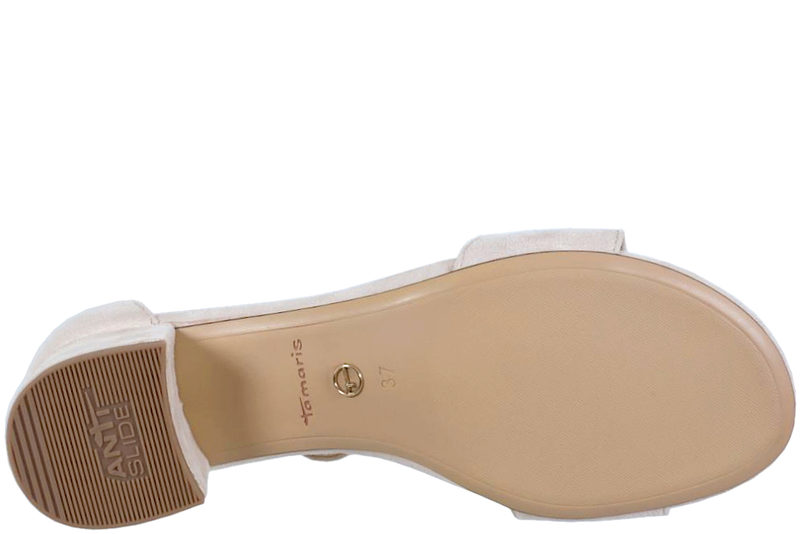 TAMARIS SANDAL I NUDE TEKSTIL PÅ HÆL