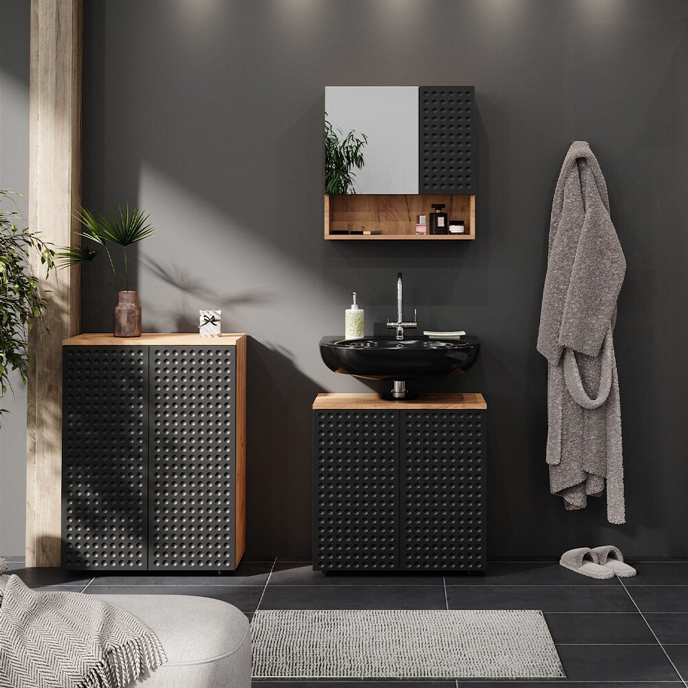 Vicco Badmöbel-Set Irma Eiche Anthrazit 3-teilig Kommode Waschbeckenschrank 60 cm