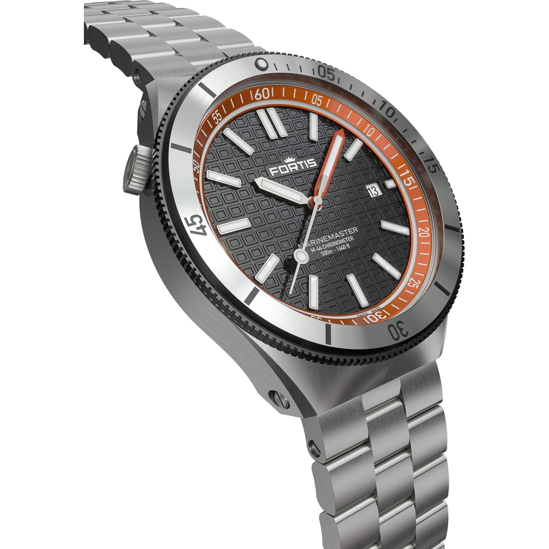 Fortis Marinemaster M-44 Chronometer Amber Orange Block Bracelet