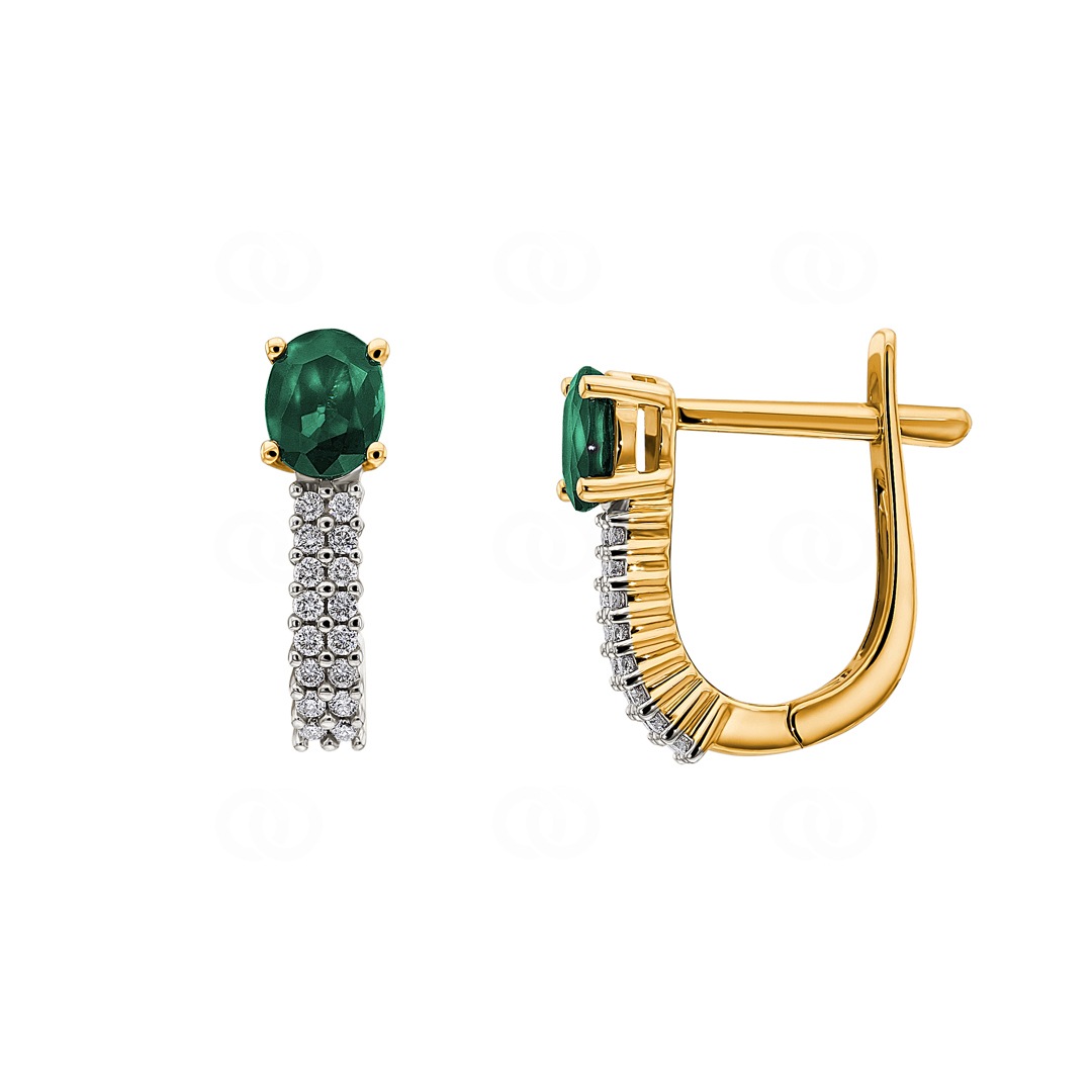 Kreolen 750/18 K Gelbgold mit Smaragd oval und Diamanten 0.13 ct H/si