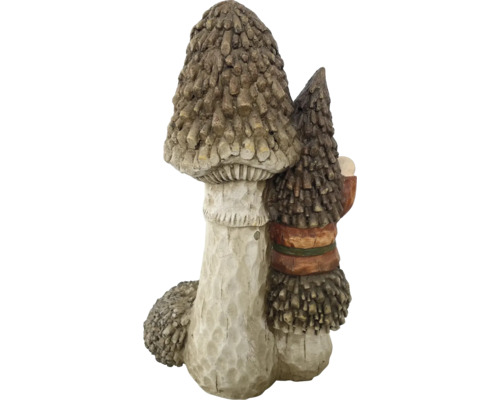 Decoratief beeldje kabouter met paddenstoel, H 44 cm, bruin