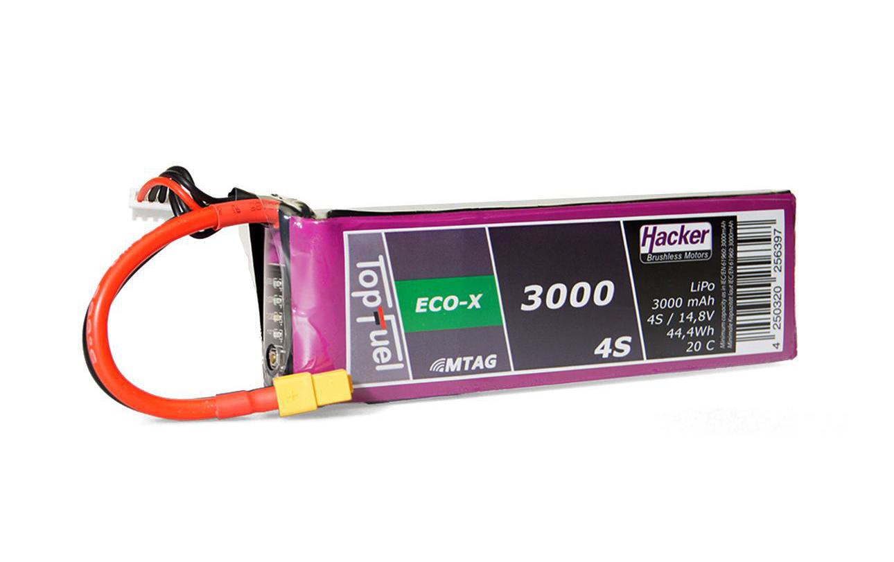 RC-Akku LiPo 3000 mAh 14.8 V 20C TopFuel ECO-X MTAG4S LiPo-Akku für Flugmodelle