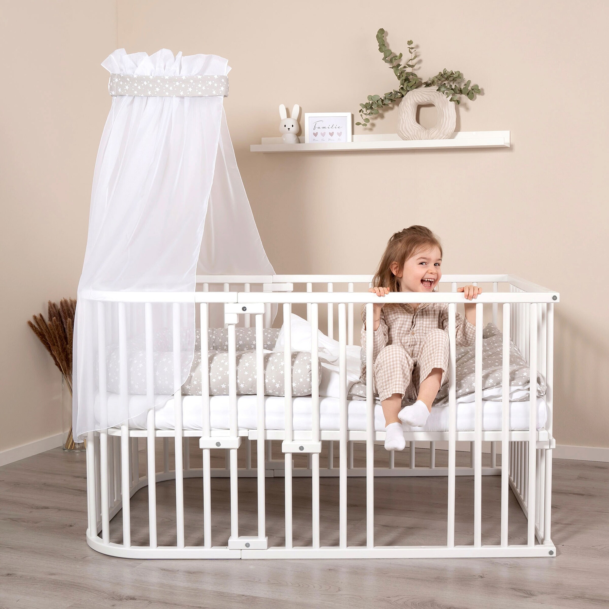 babybay® Himmel Piqué mit Band passend für alle babybay Modelle perlgrau / Sterne weiß