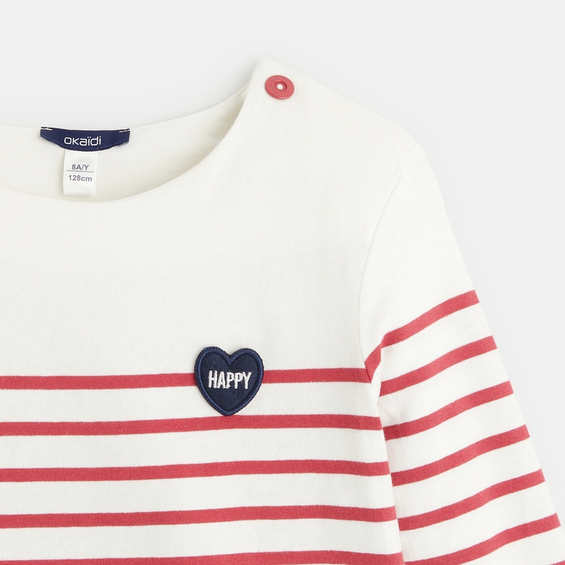 T-shirt marinière à personnaliser d'un cœur rose fille