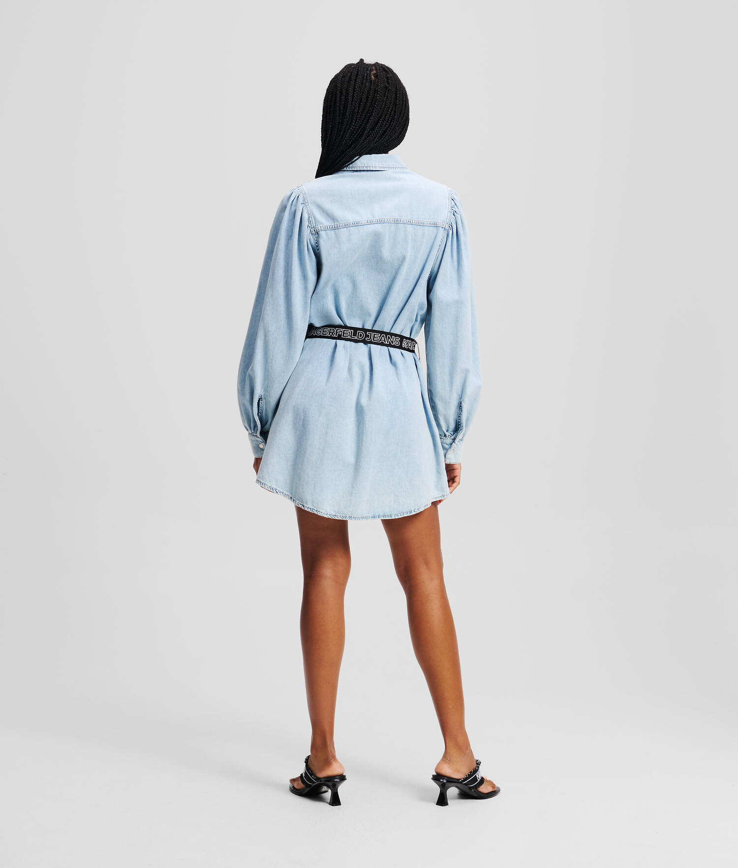 ROBE CHEMISE EN DENIM À MANCHES BOUFFANTES - Bleu Clair