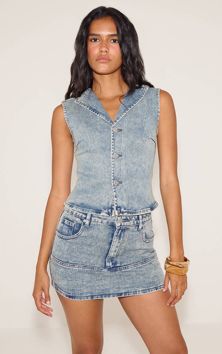 Délavage Vintage Chemise En Jean Bleu Vintage Sans Manches