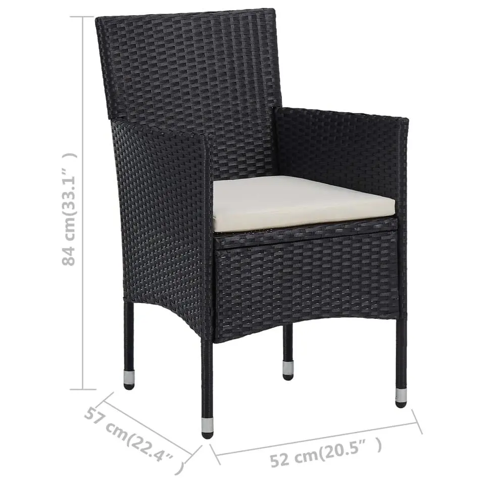 vidaXL - Tuinset - Zwart - Poly rattan en glas - 3 stuks