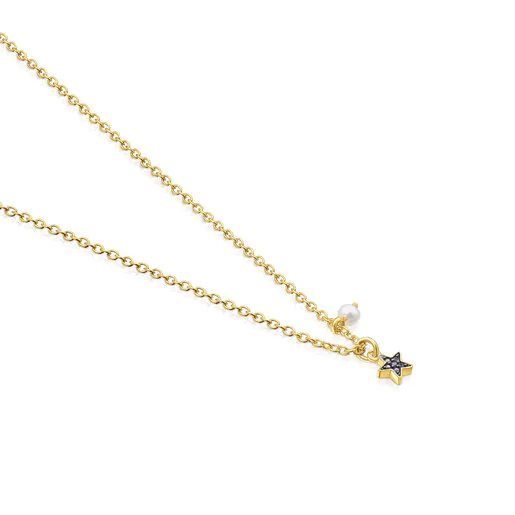 Colar TOUS New Motif com banho de ouro 18k sobre prata e estrela de safira