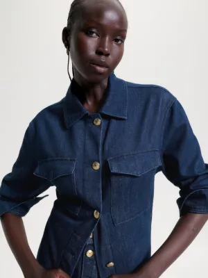 Jaqueta jeans com cinto