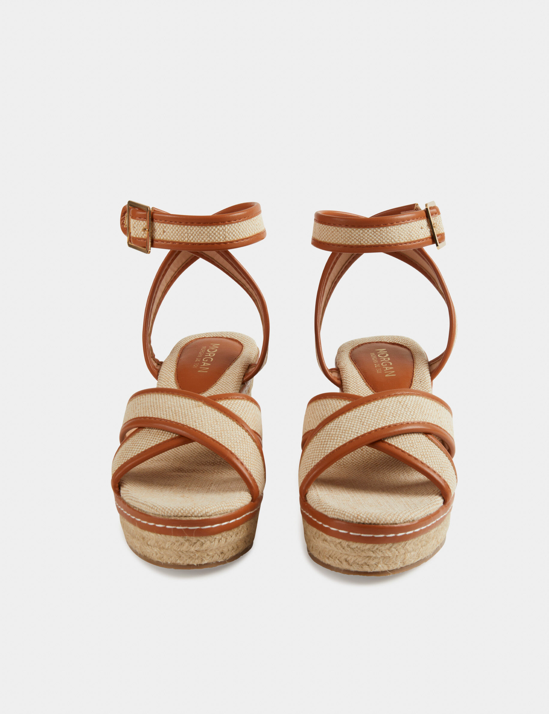 Sandales compensées aspect tressé beige femme - beige